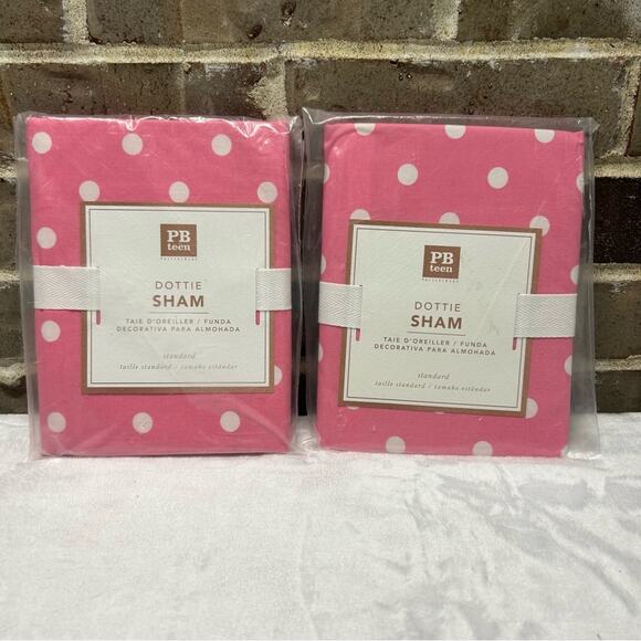 Pottery Barn Dottie Shams Set of 2 Pink White Polka Dot Standard Size NWT NEW - Picture 2 of 4